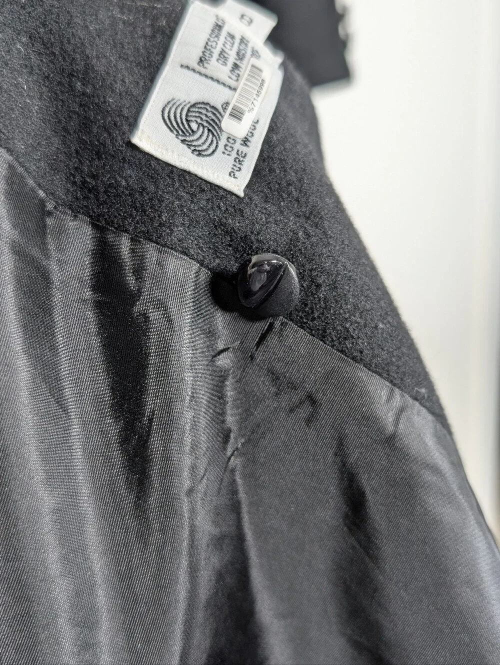 Vintage 100% Pure Wool Long Black Peacoat 8 Quiet Luxury Collarless Minimalist
